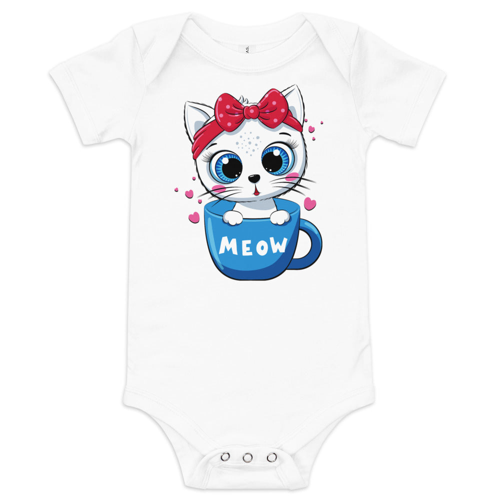 Cute Baby Cat Sitting in Cup Bodysuit, No. 0269