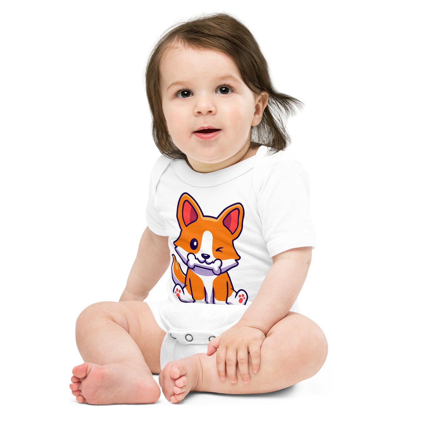 Cute Corgi Dog Eating Bone Bodysuit, No. 0182
