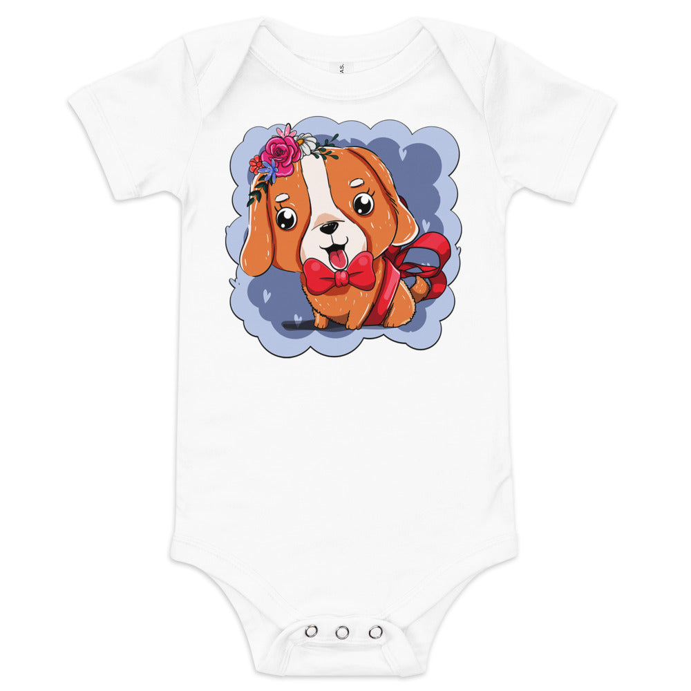 Cute Dog Puppy with Red Tie Bodysuit, No. 0300