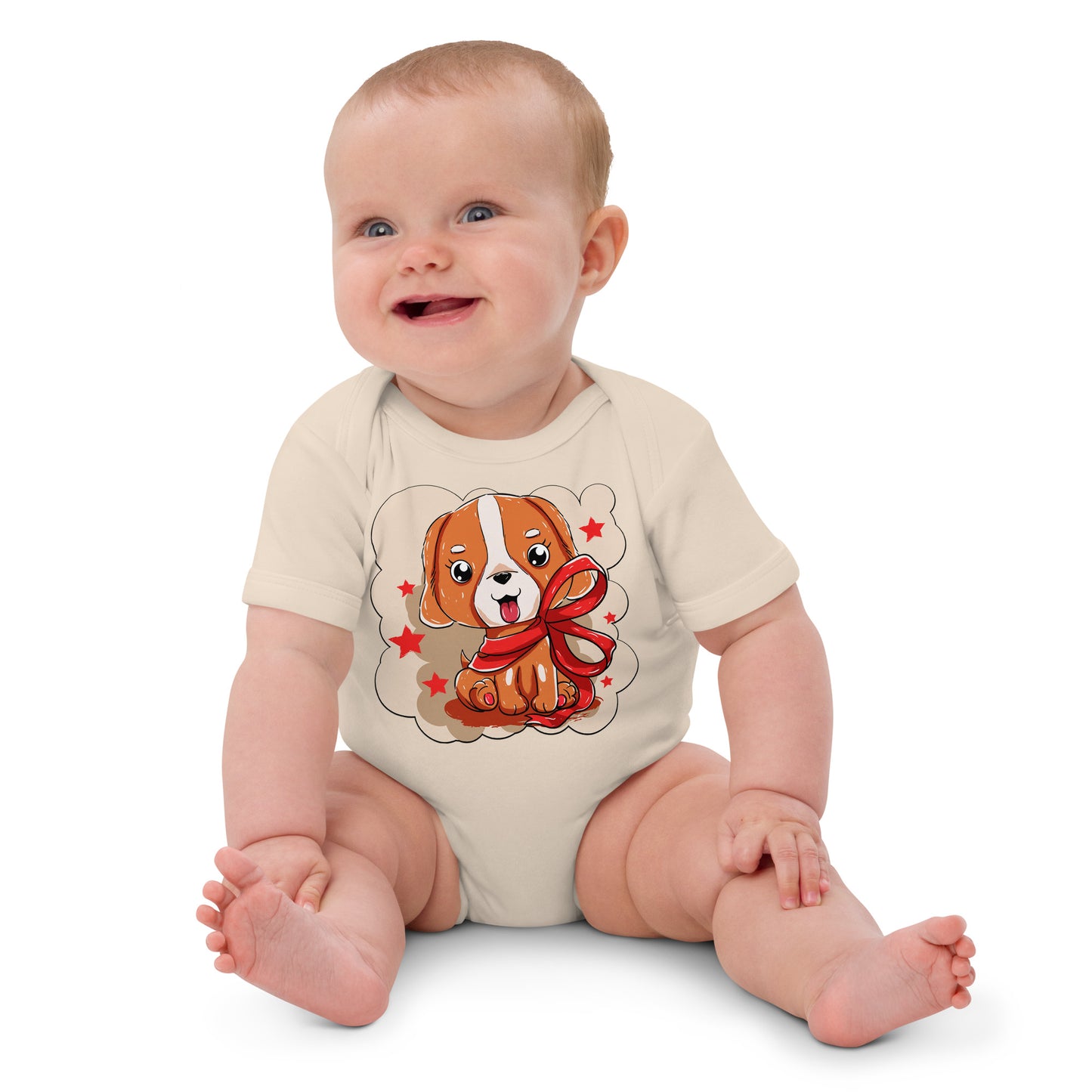 Cute Puppy Dog with Red Ribbon Bodysuit, No. 0374