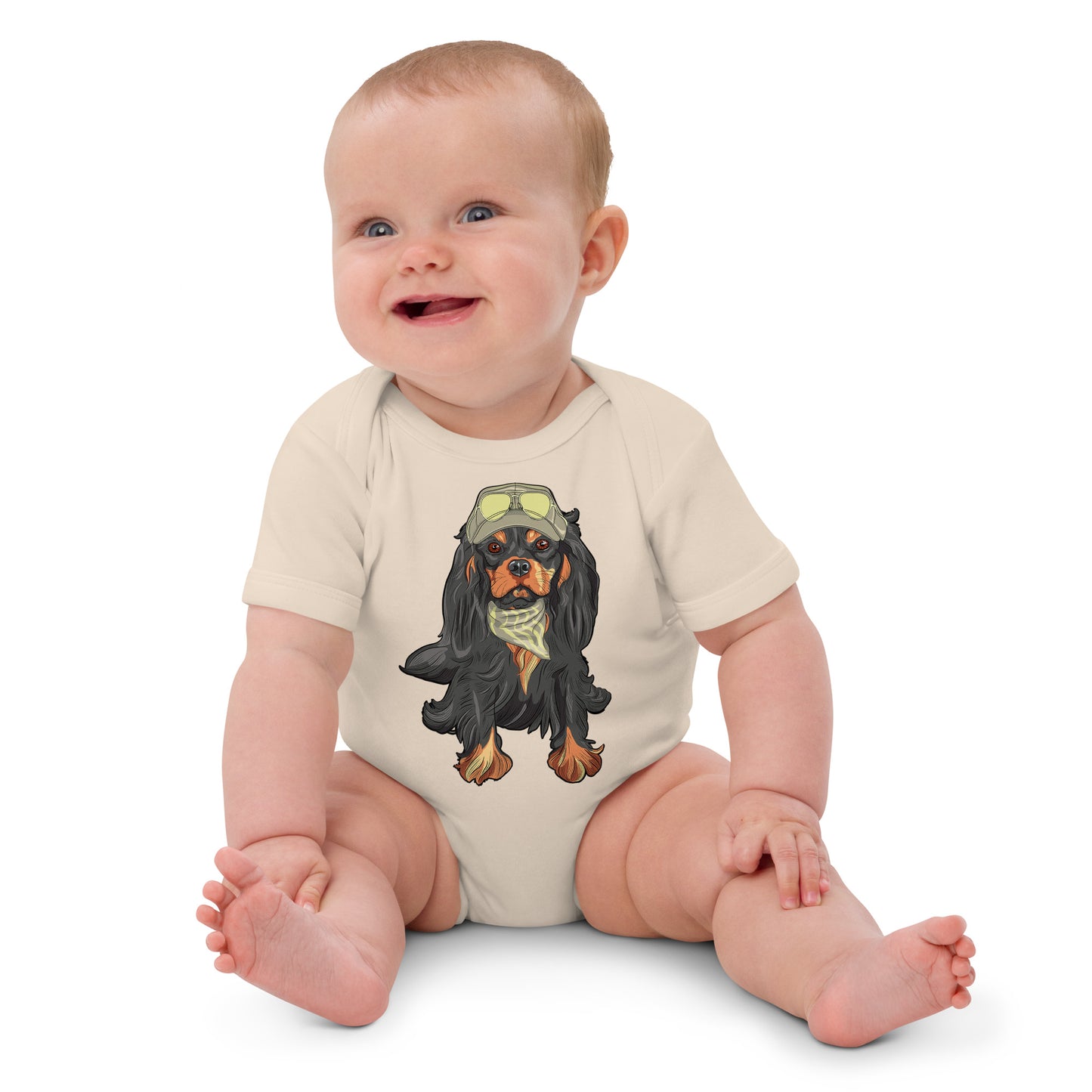 Cavalier King Charles Spaniel Dog Puts Glasses on Head Bodysuit, No. 0110