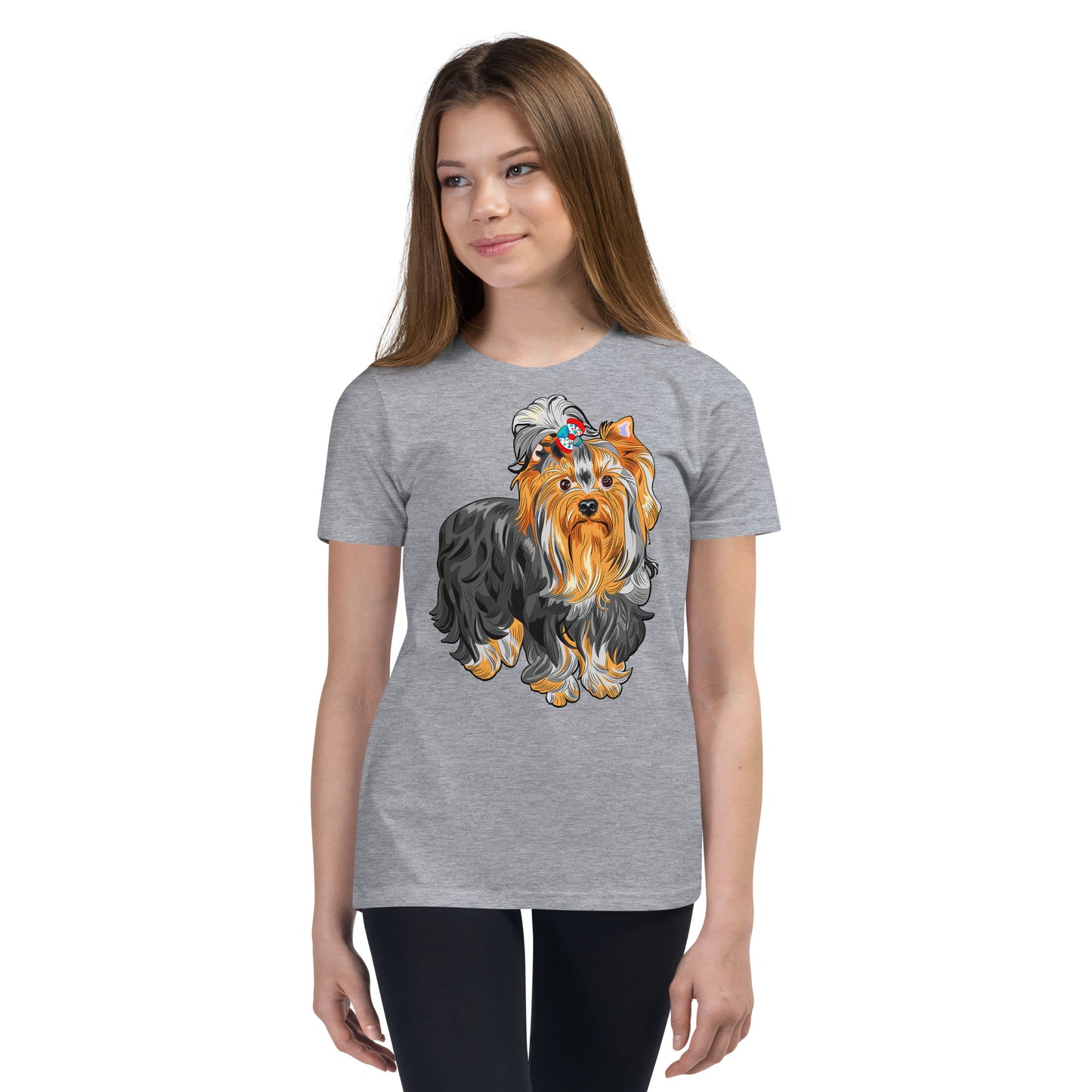 Cute dog wears floral hair tie T-shirt, No. 0555