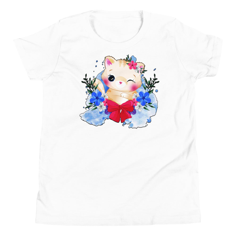 Cute Kitty Cat with Flowers T-shirt, No. 0329