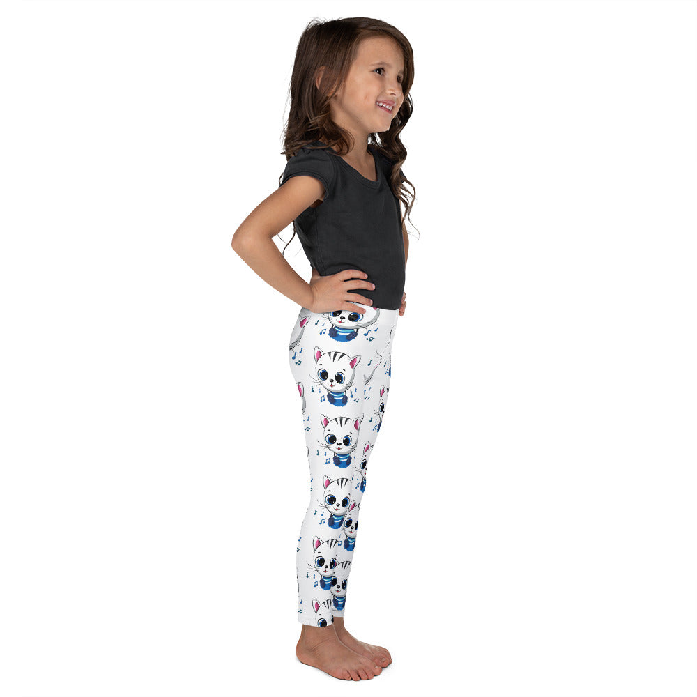 Cute Kitty Cat Listening Music, Leggings, No. 0319