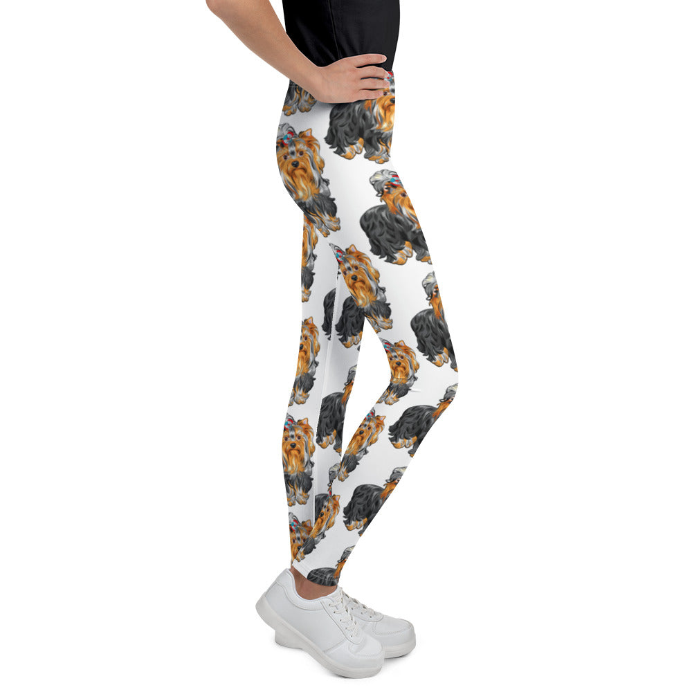 Cute dog wears floral hair tie, Leggings, No. 0555