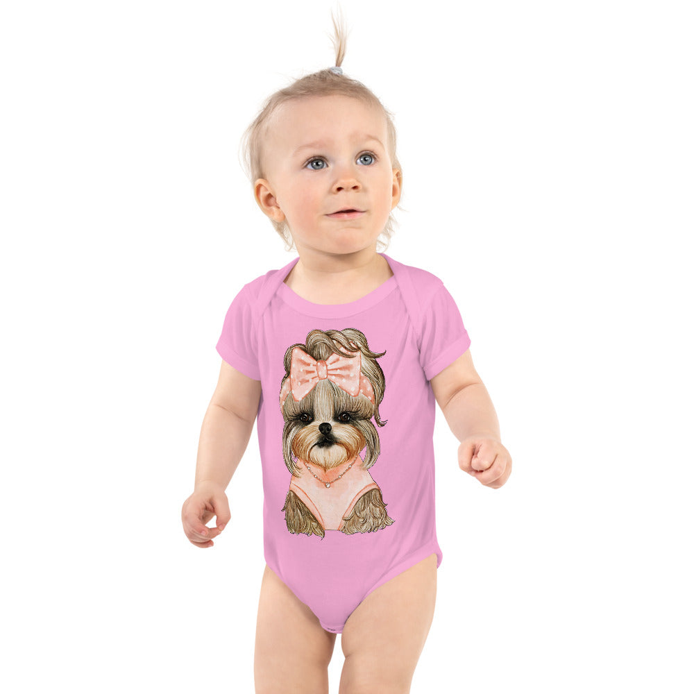 Adorable Dog with Cute Hair Ribbon, Bodysuit, No. 0561