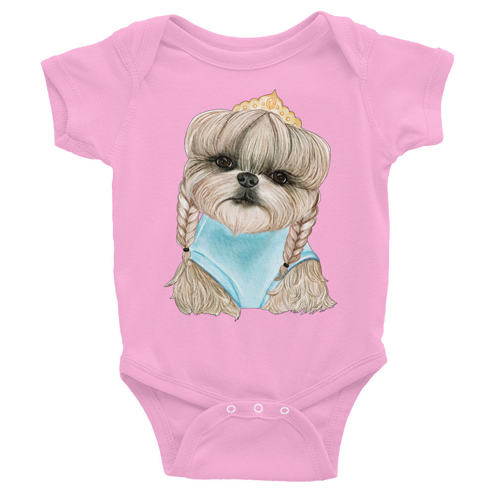 Adorable Dog with Hair Braids Crowns, Bodysuit, No. 0563