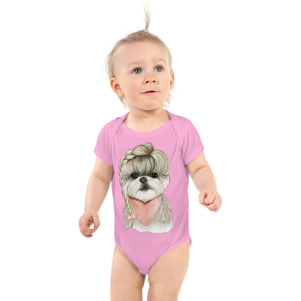 Adorable Dog with Hair Braids Ribbon, Bodysuit, No. 0564