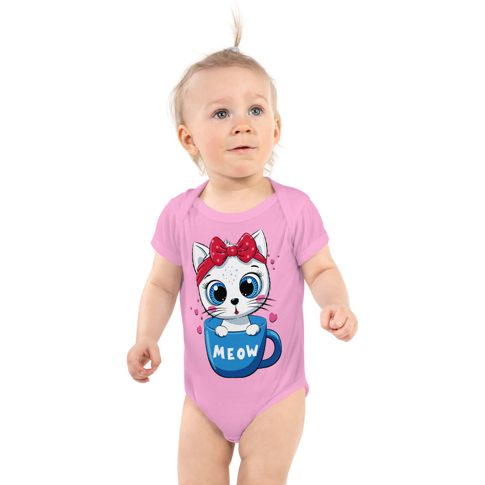 Cute Baby Cat Sitting in Cup, Bodysuits, No. 0269