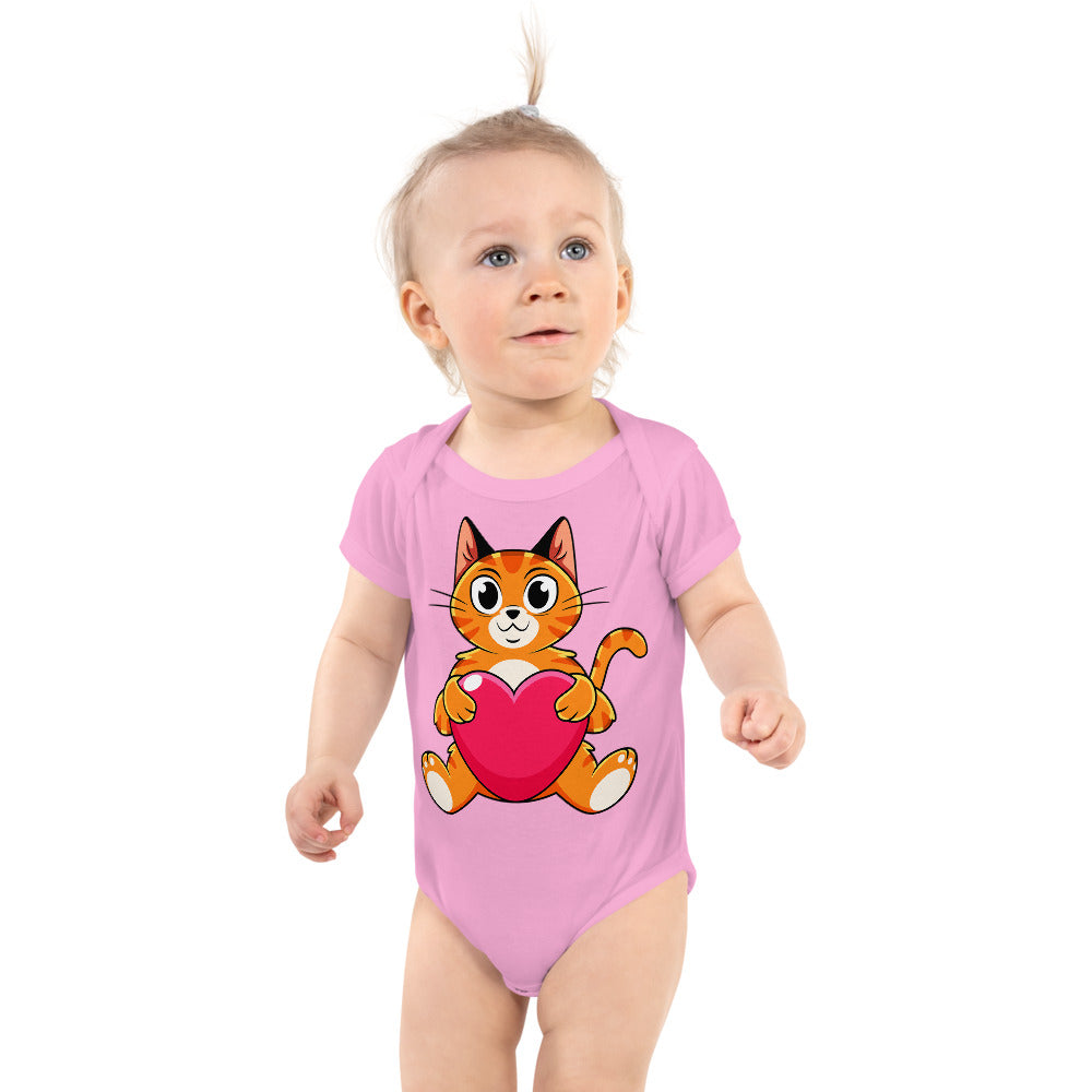 Cute Cat Holding Heart, Bodysuits, No. 0157