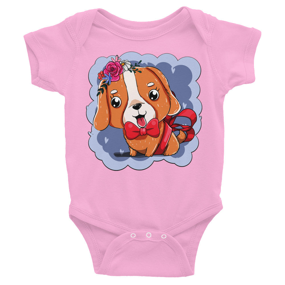 Cute Dog Puppy with Red Tie, Bodysuits, No. 0300