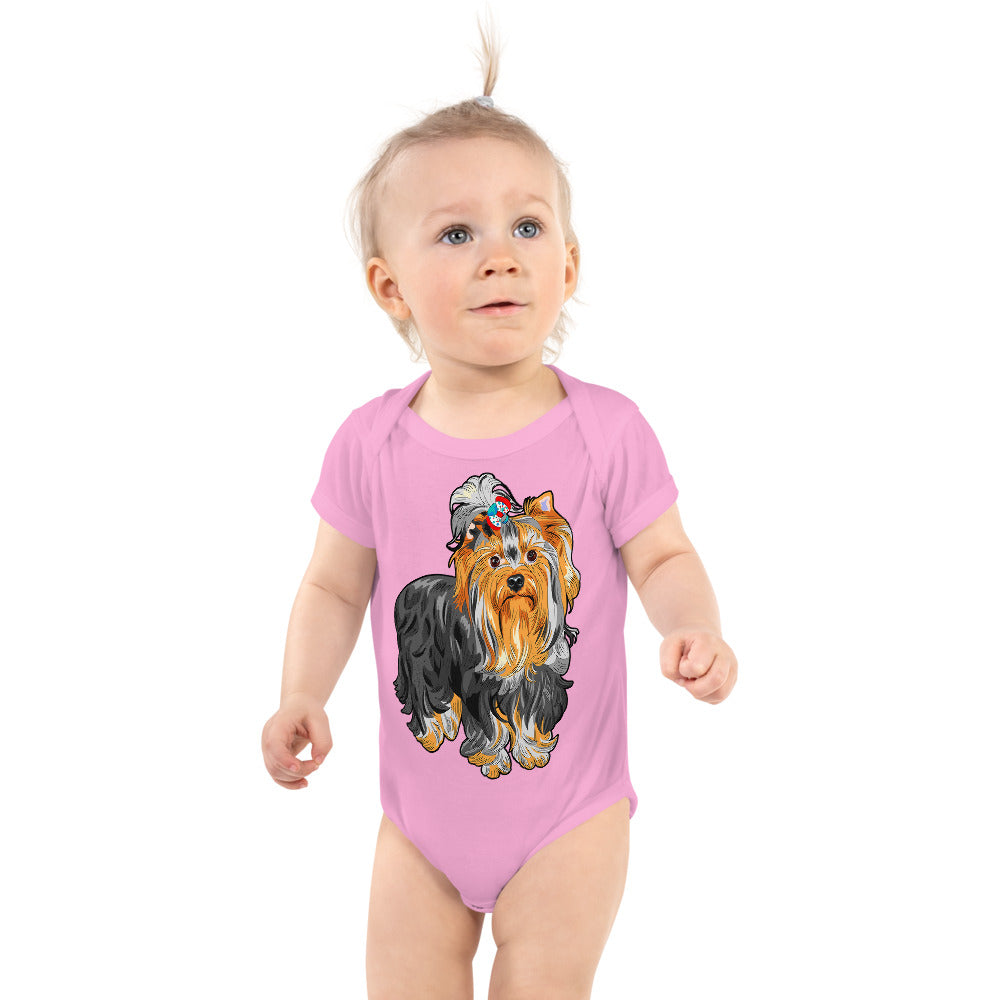 Cute dog wears floral hair tie, Bodysuits, No. 0555