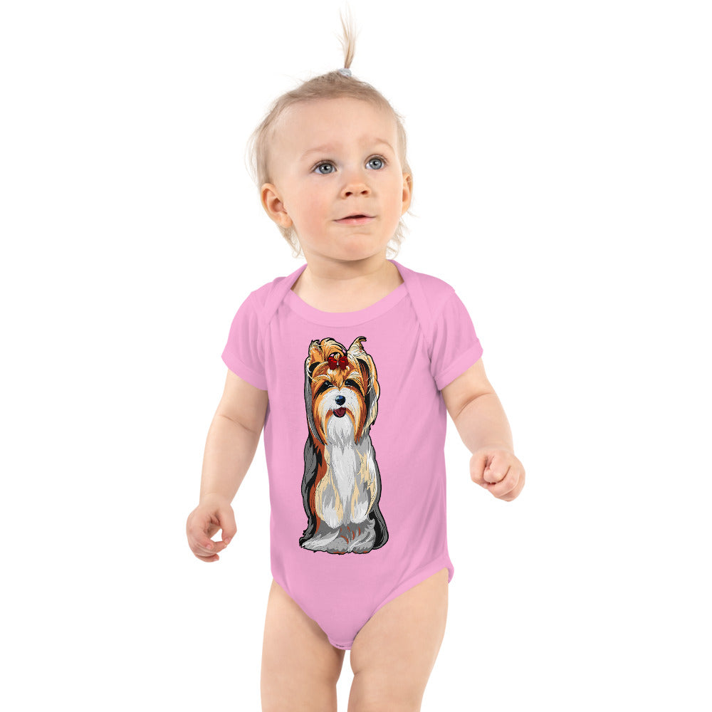 Cute Dog Wears Red Hair Tie, Bodysuits, No. 0594