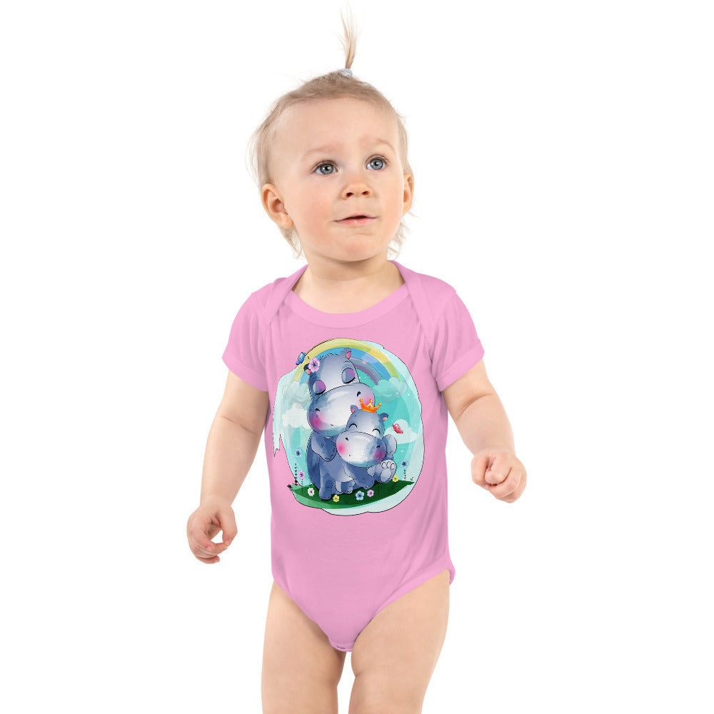 Cute Hippo Mom and Baby, Bodysuits, No. 0073