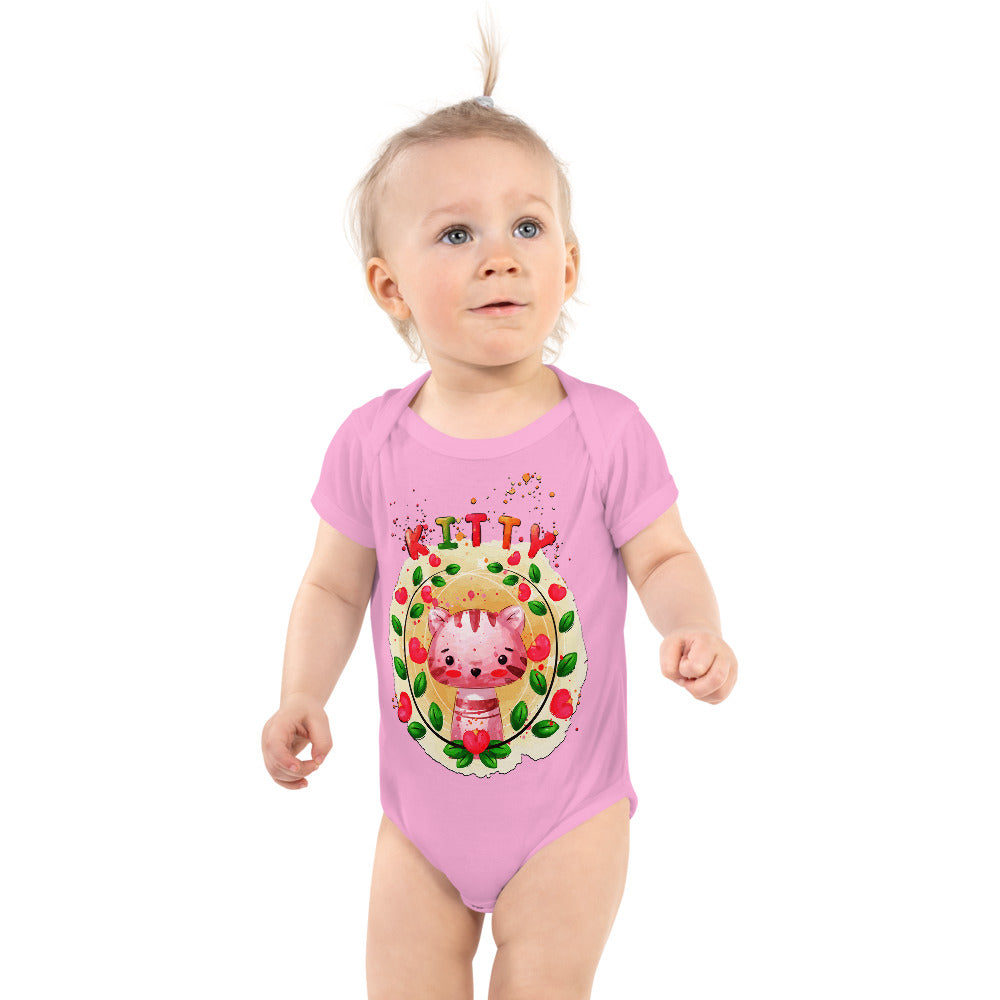 Cute Kitty Cat between Flowers, Bodysuits, No. 0309
