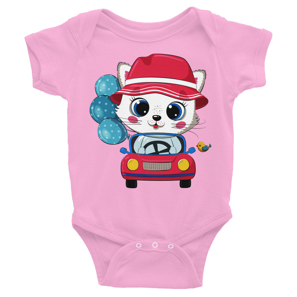 Cute Kitty Cat Driving Car, Bodysuits, No. 0310