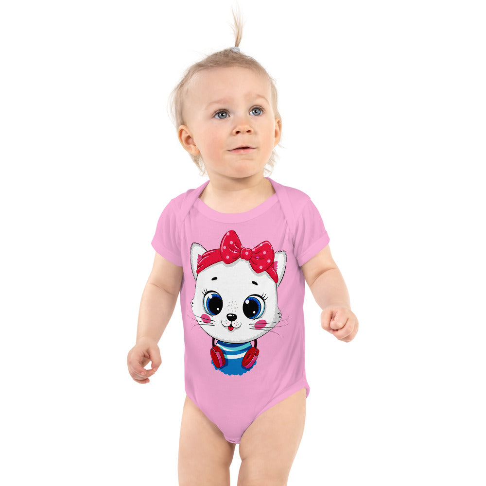 Cute Kitty Cat Listening to Music, Bodysuits, No. 0320