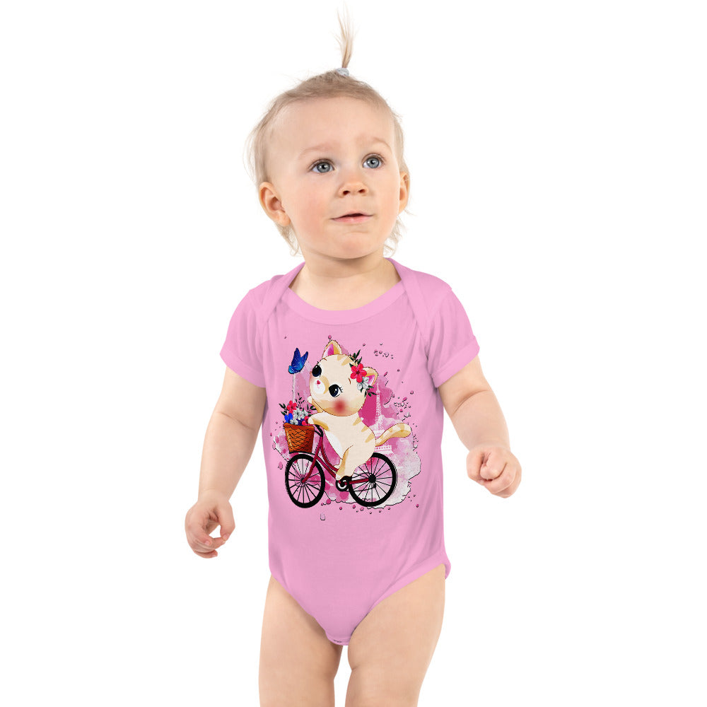 Cute Kitty Cat Riding Bicycle, Bodysuits, No. 0322