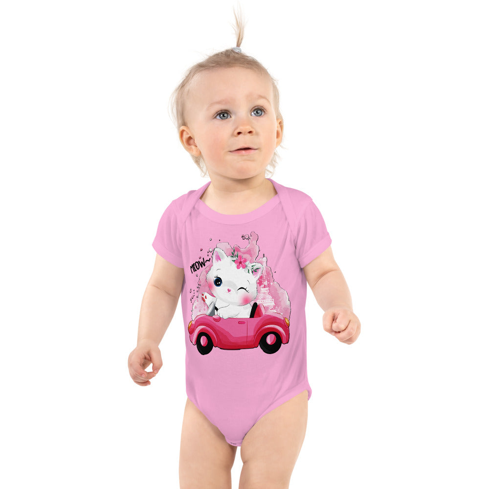 Cute Kitty Cat Riding Car, Bodysuits, No. 0323