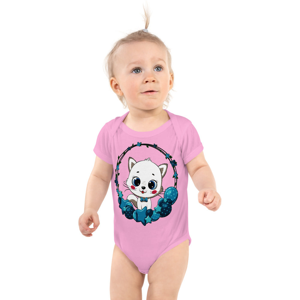 Cute Kitty Cat with Balloon Wreath, Bodysuits, No. 0326