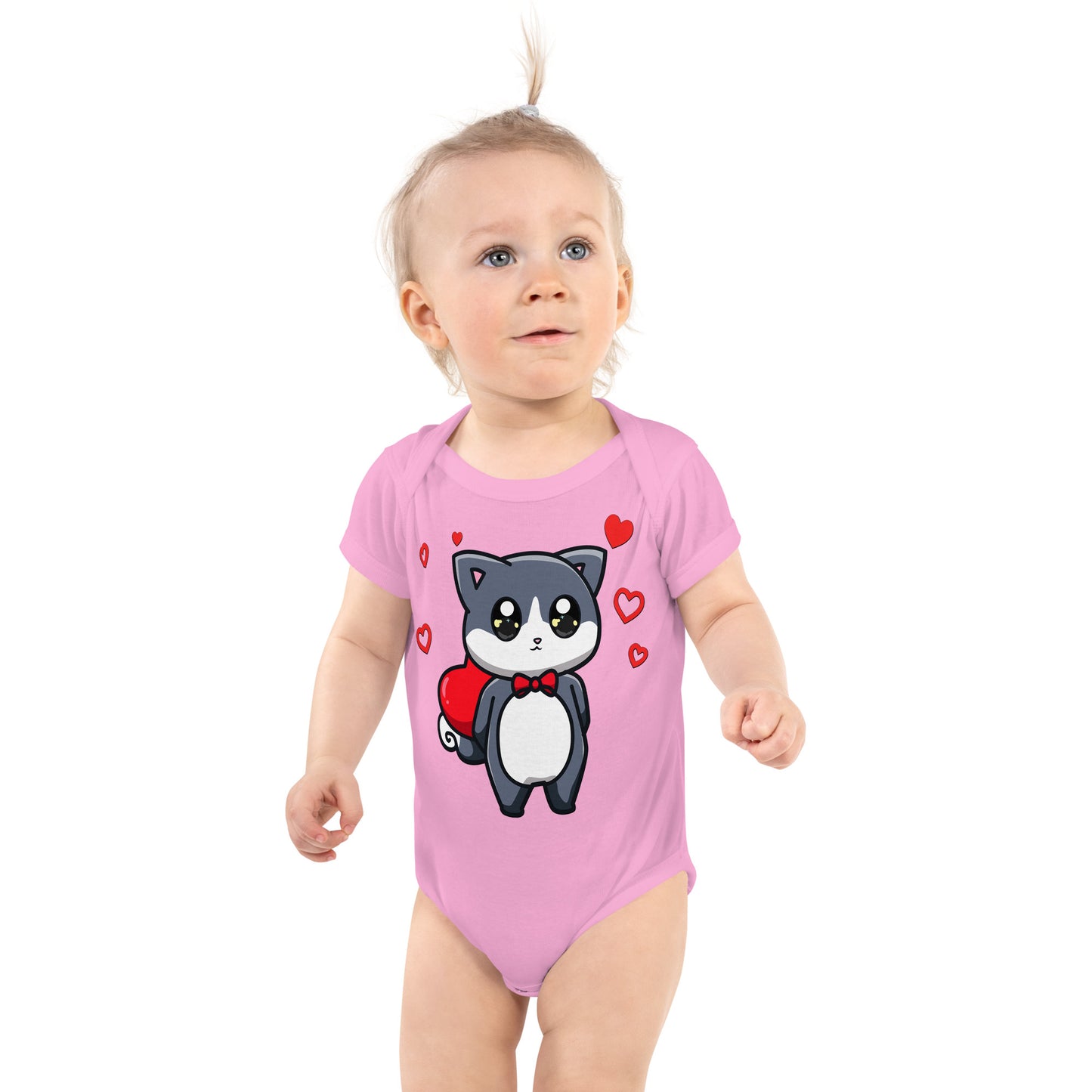 Cute Little Cat with Red Hearts Bodysuit, No. 0215