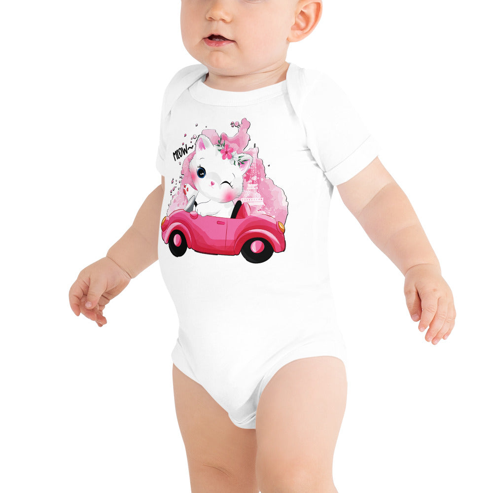 Cute Kitty Cat Riding Car Bodysuit, No. 0323