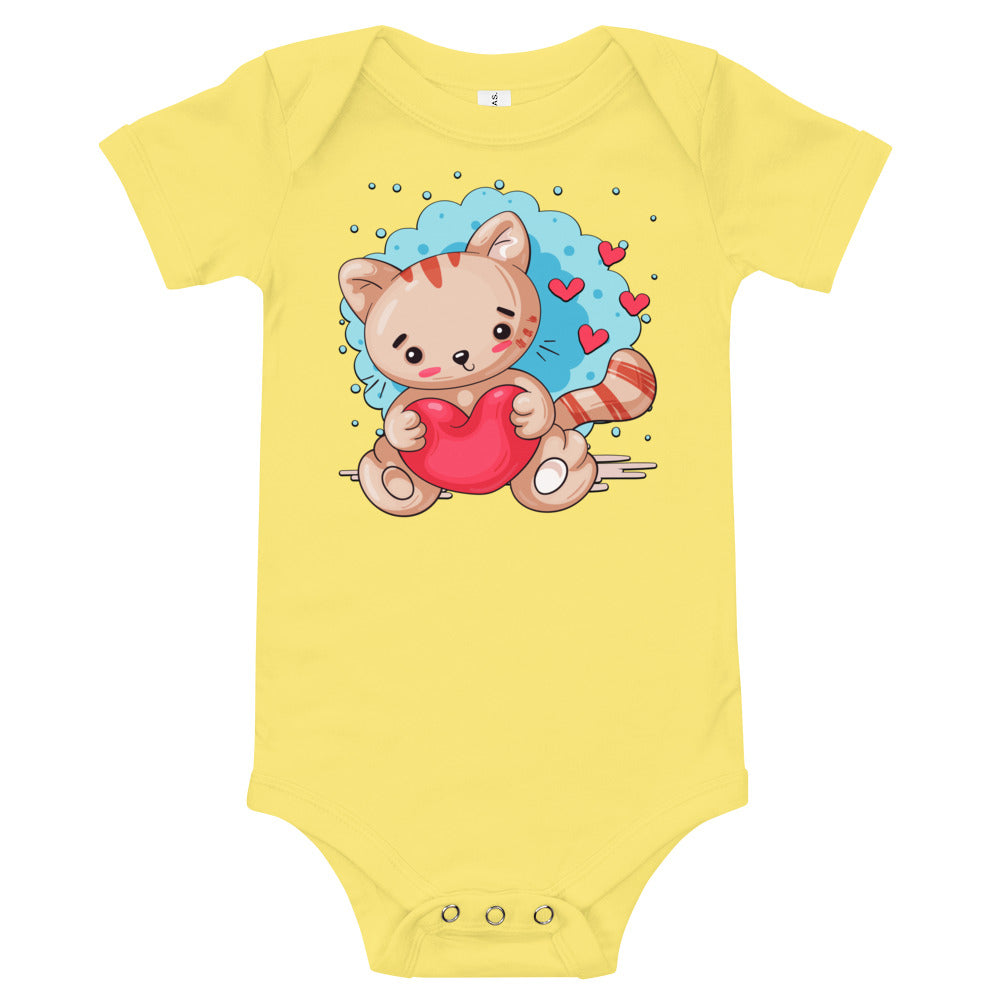 Cute Kitty Cat with Red Heart, Bodysuits, No. 0333