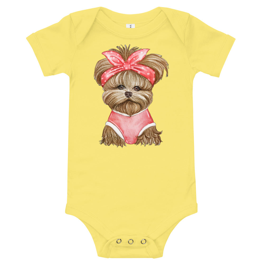 Adorable Dog with Red Ribbon, Bodysuit, No. 0566