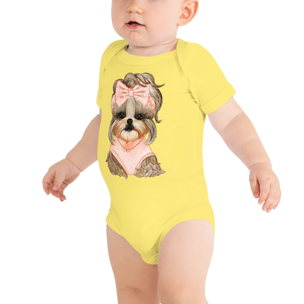 Adorable Dog with Cute Hair Ribbon, Bodysuit, No. 0561