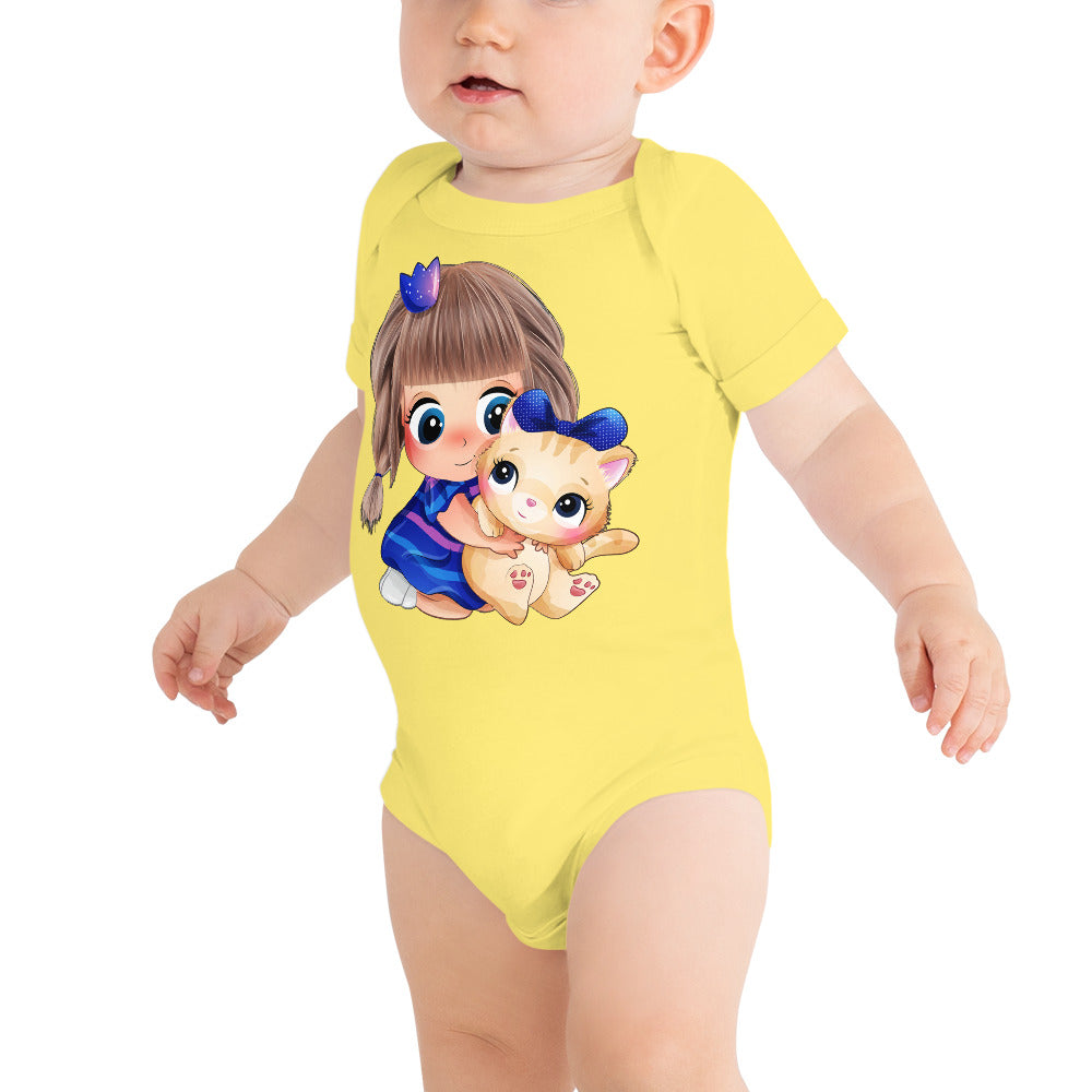 Little Girl Hugging Cute Cat, Bodysuits, No. 0049