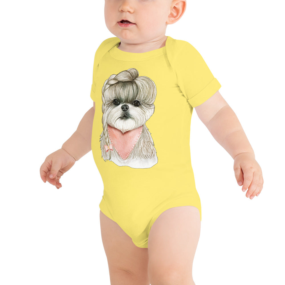 Adorable Dog with Hair Braids Ribbon, Bodysuit, No. 0564
