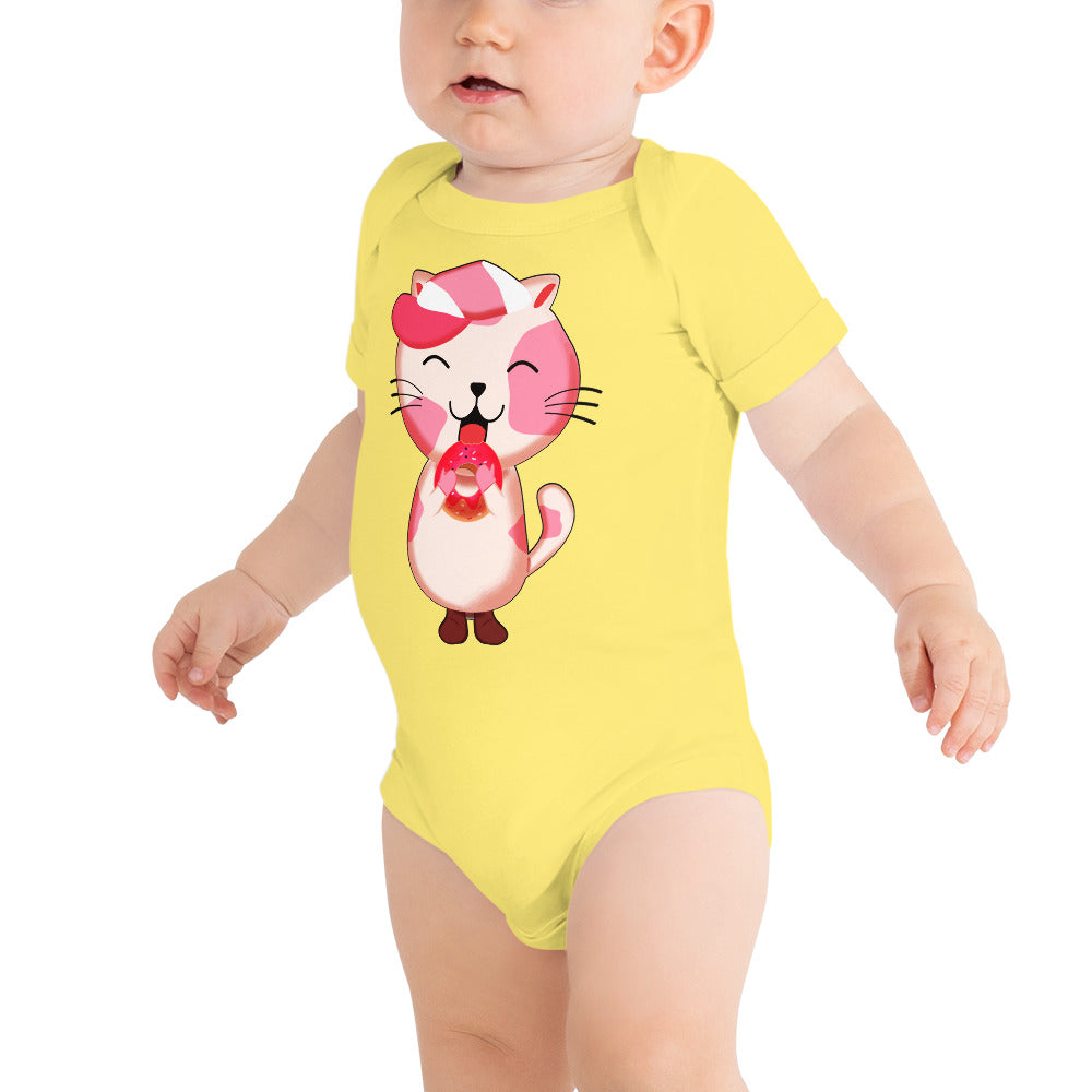 Cute Cat Eating Donut, Bodysuits, No. 0281