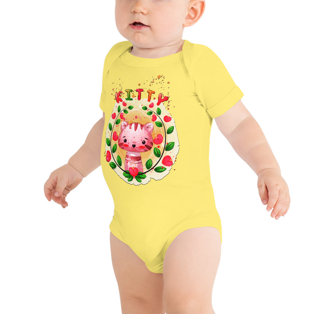Cute Kitty Cat between Flowers, Bodysuits, No. 0309