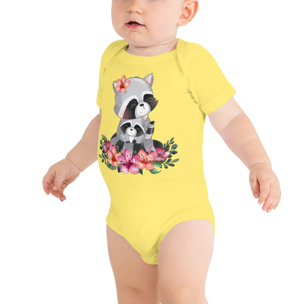 Cute Mom and Baby Raccoon, Bodysuits, No. 0068