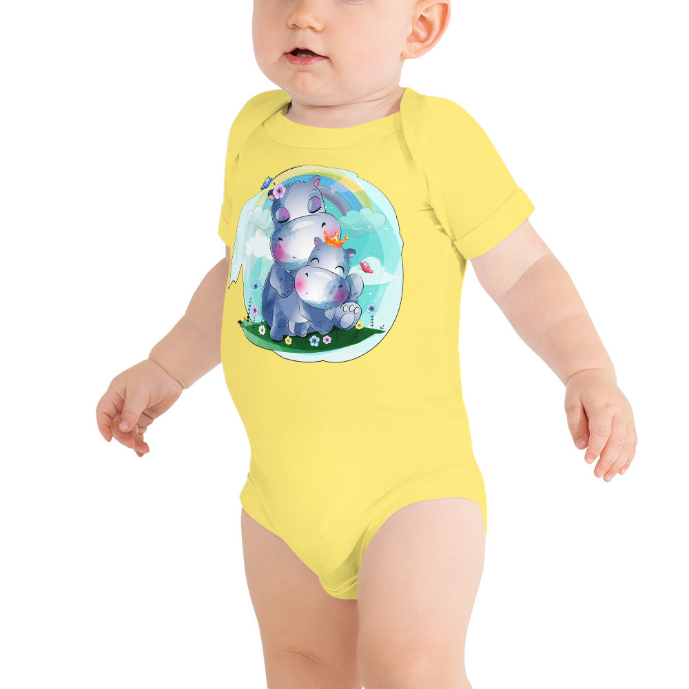 Cute Hippo Mom and Baby, Bodysuits, No. 0073
