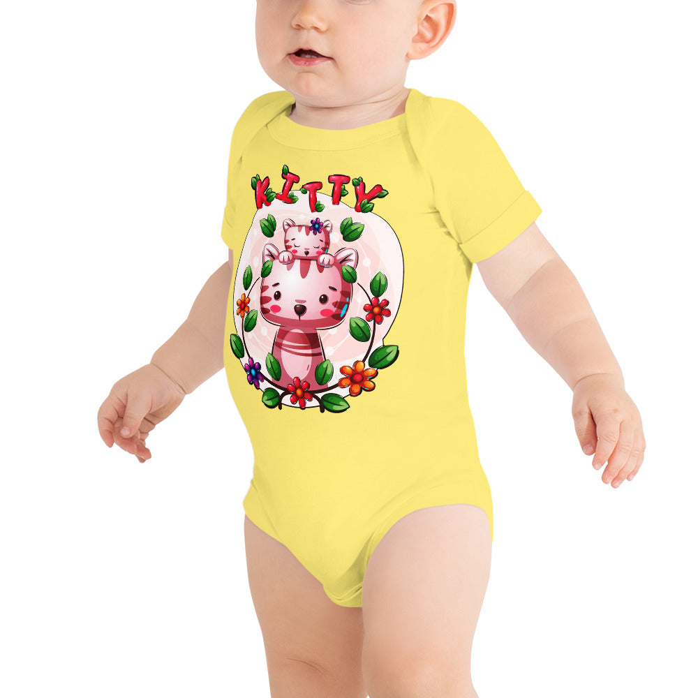 Cute Kitten Cats Between Flowers, Bodysuits, No. 0306