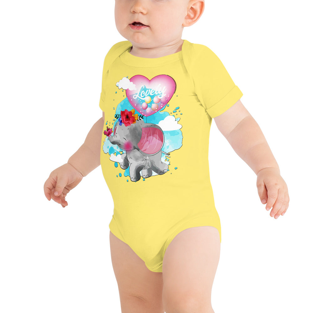Cute Elephant with Love Balloon, Bodysuits, No. 0084