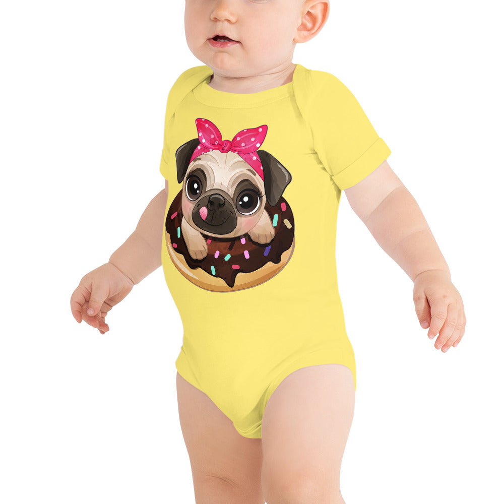 Funny Pug Dog Inside Donut, Bodysuits, No. 0437