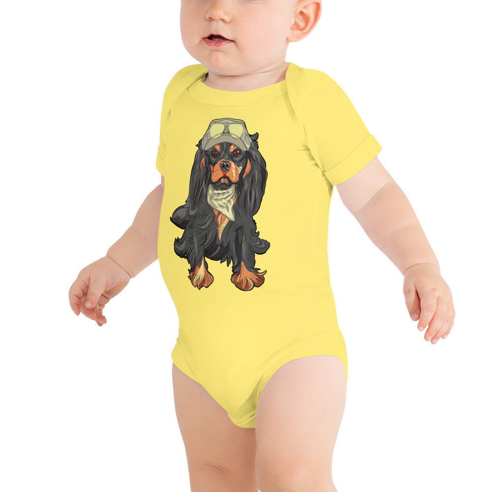Cavalier King Charles Spaniel Dog Puts Glasses on Head Bodysuit, No. 0110