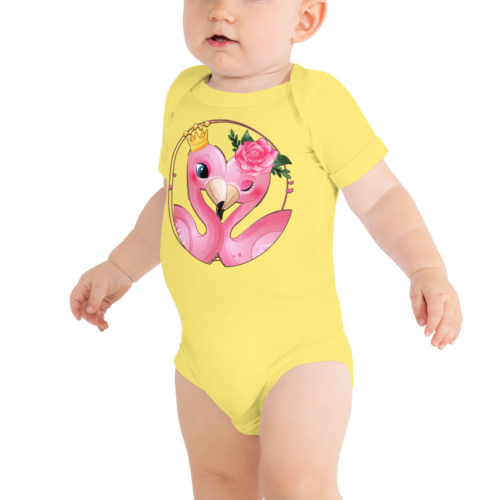 Cute Flamingos with Roses Bodysuit, No. 0077