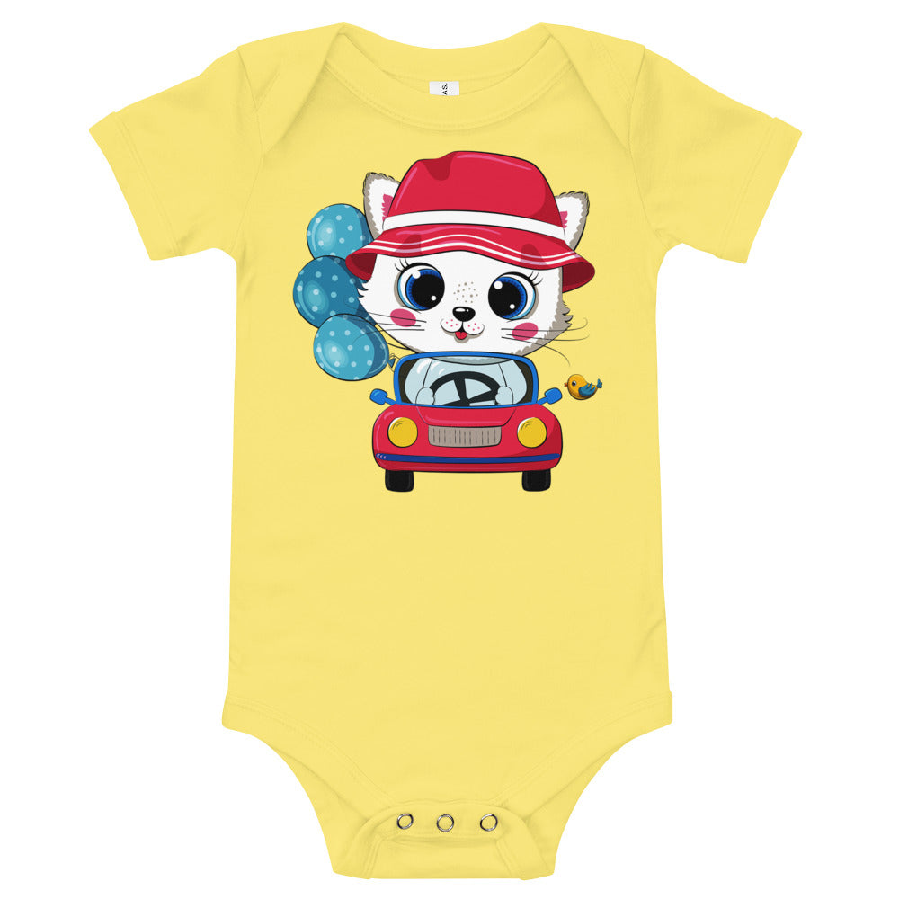 Cute Kitty Cat Driving Car Bodysuit, No. 0310