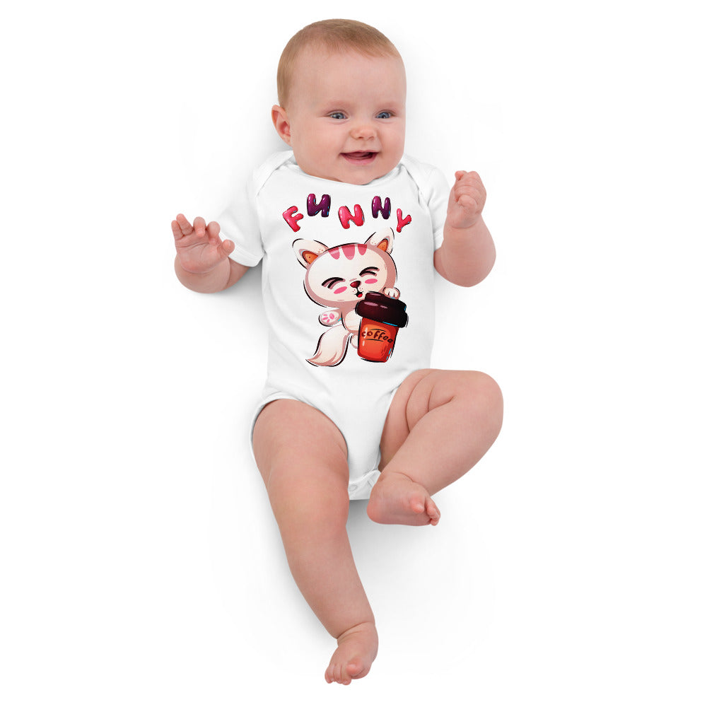 Funny Kitty Cat Drinking Coffee, Bodysuits, No. 0421