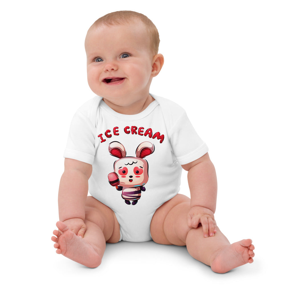 Cute Rabbit Eating Ice Cream, Bodysuits, No. 0385