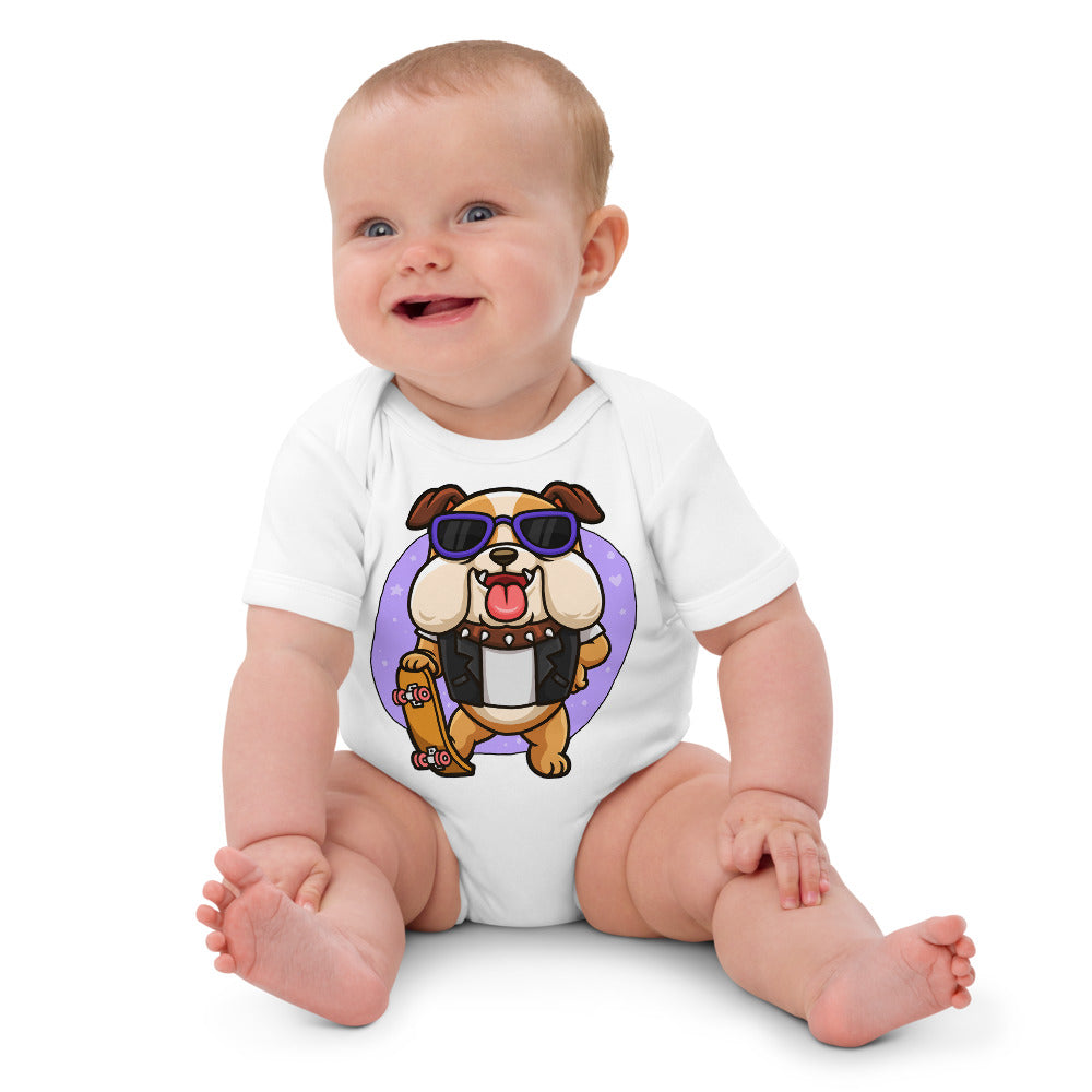 Funny Bulldog Dog with Skateboard, Bodysuits, No. 0573