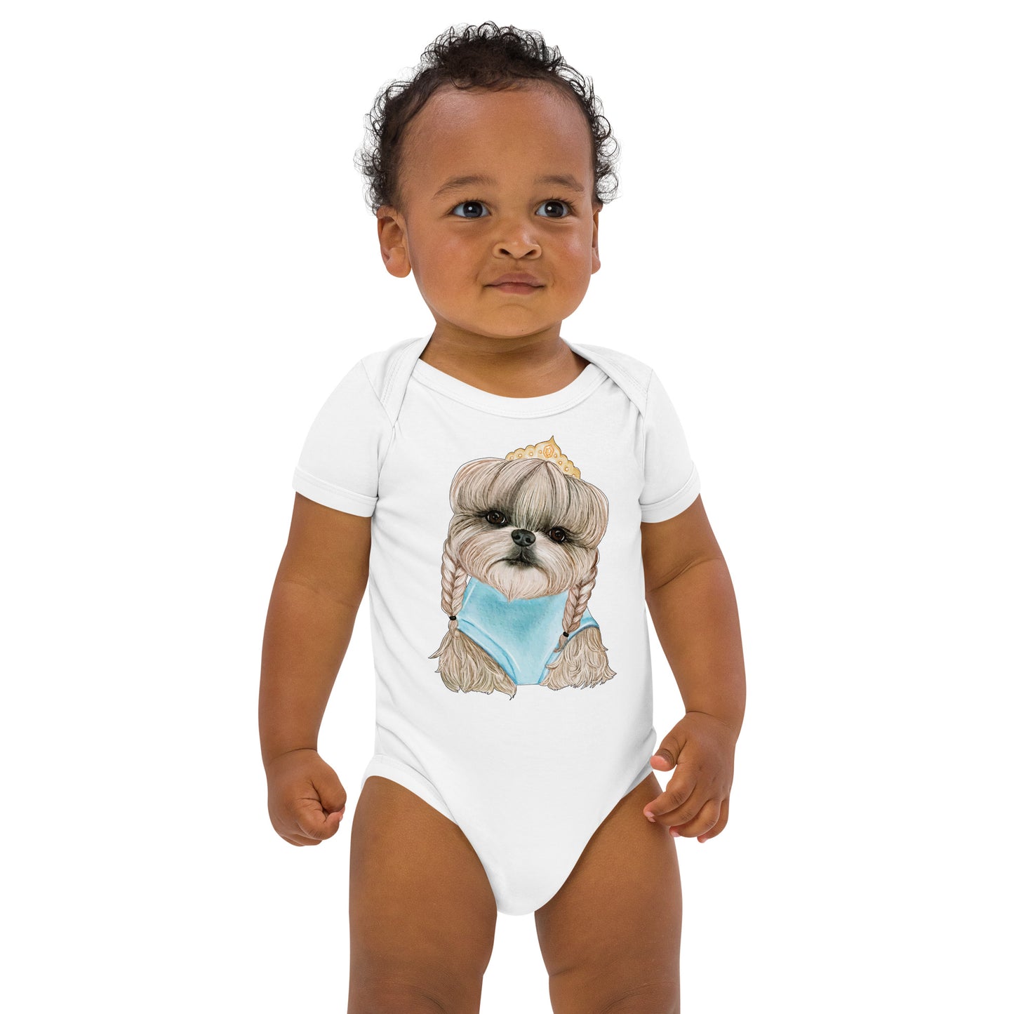 Adorable Dog with Hair Braids Crowns Bodysuit, No. 0563