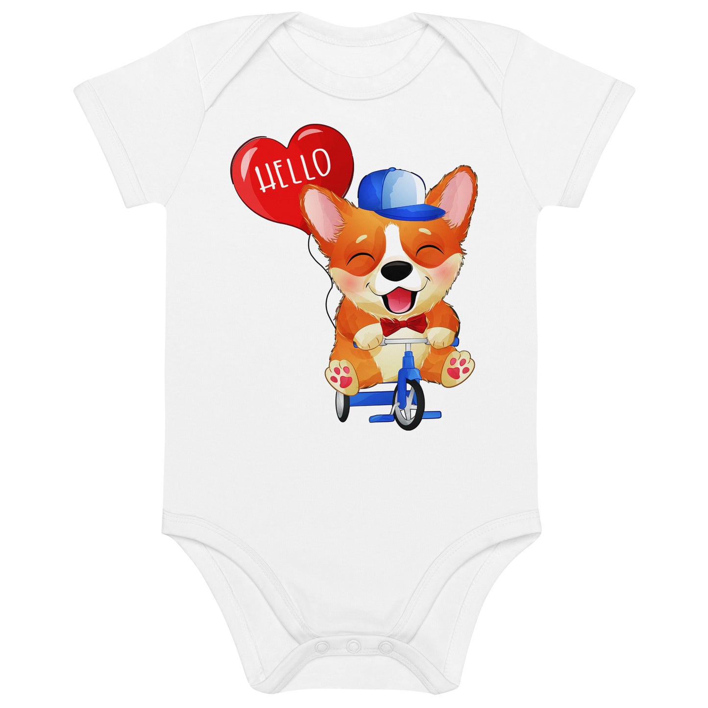 Happy Corgi Dog Riding Bicycle Bodysuit, No. 0057