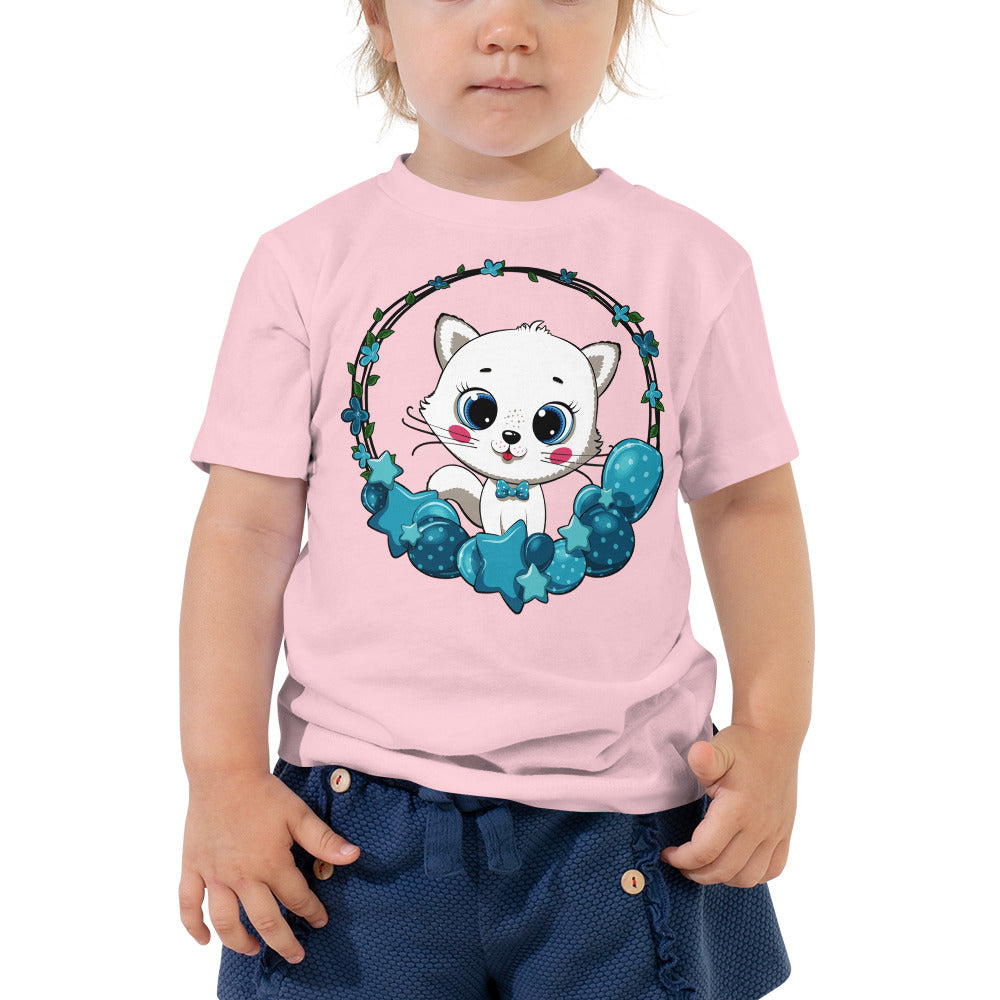 Cute Kitty Cat with Balloon Wreath T-shirt, No. 0326