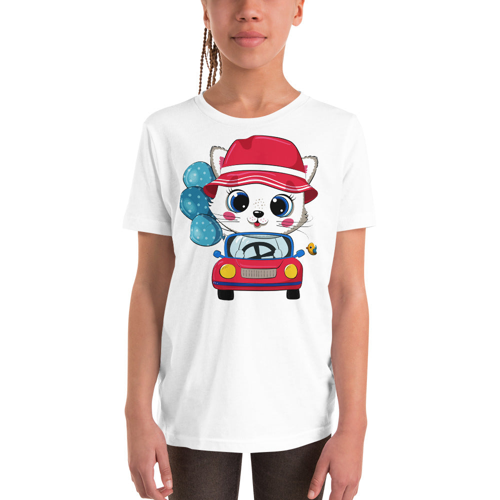 Cute Kitty Cat Driving Car T-shirt, No. 0310