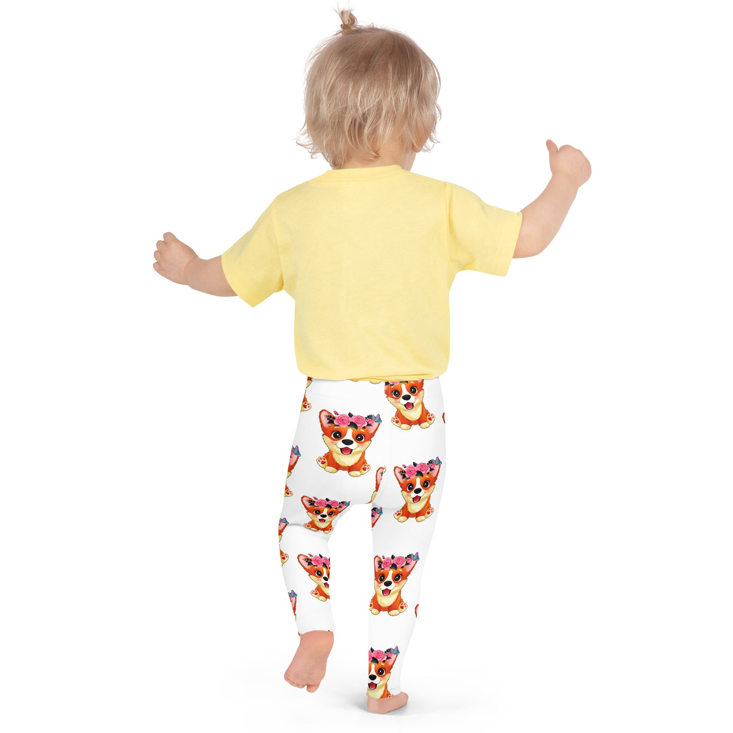 Cute Little Corgi Dog with Flowers Leggings, No. 0354