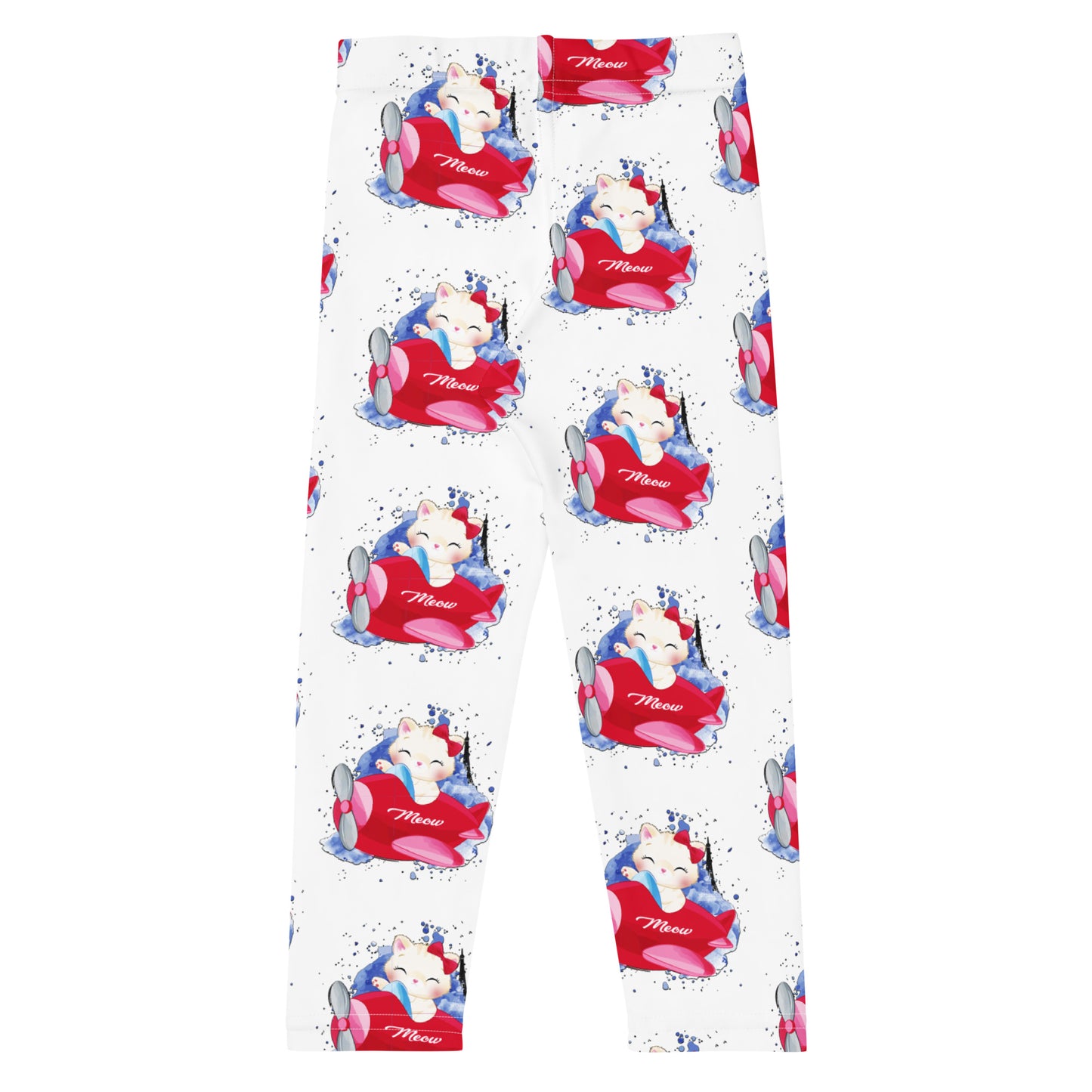 Cute Kitty Cat Flying with Aeroplan Leggings, No. 0311